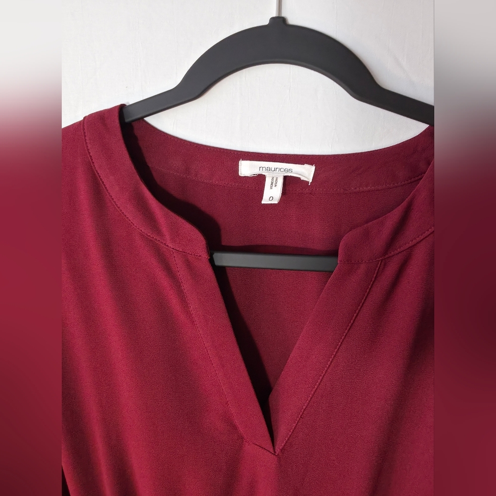 Maurices Maroon Bell Sleeve Dress V-Neck Tie Waist Boho Cottagecore O Plus - Picture 4 of 10